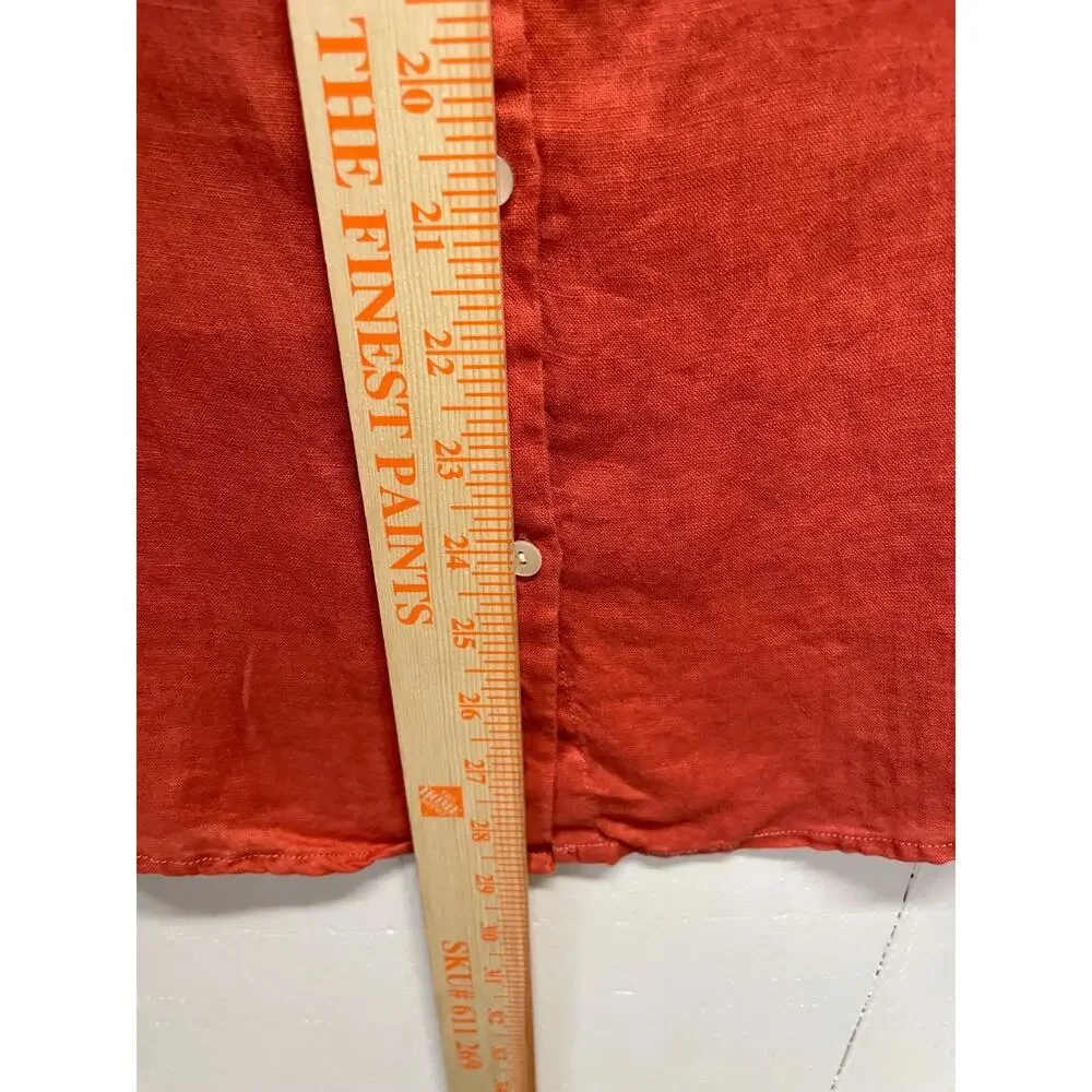 Tahari Women's Long Sleeve Button Up 100% Linen Blouse Rust Orange Size XL